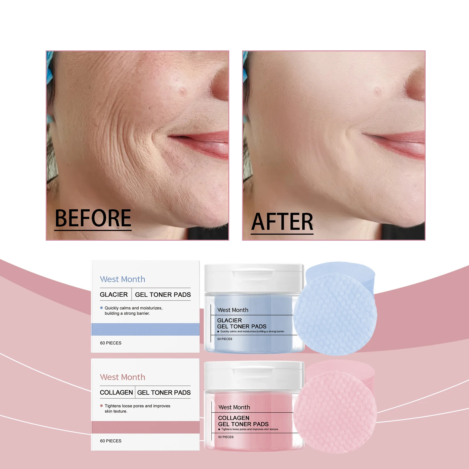 WEST MONTH Winter Collagen Gel Toner Pads ให้ความชุ่มชื้นอย่างล้ําลึก รู้สึกสบาย เพิ่มความยืดหยุ่นของผิว กระชับ