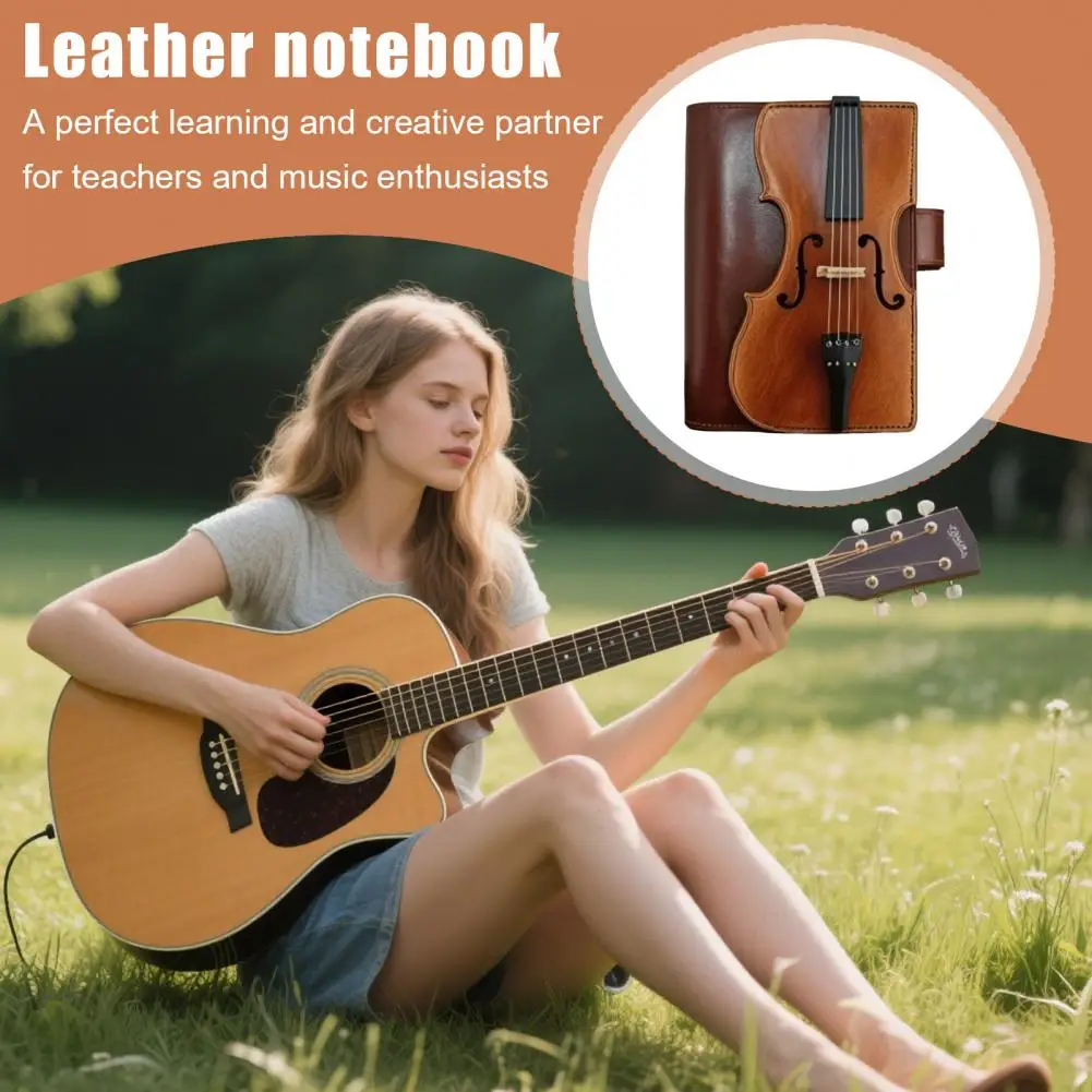 

Retro Imitation Leather Notebook Elegant Vintage Violin Leather Notebook for Musicians Writers Classic Music-themed for Study