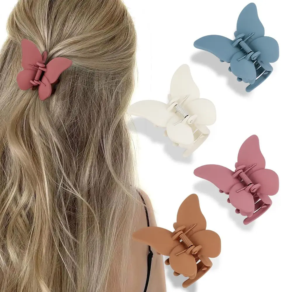 

4pcs Matte Spray Paint Effect Butterfly Hair Clips Set for Girls Elegant Accessory at the Back of Head