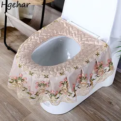Lace Embroidery Toilet Seat Cushion Floral Household Bathroom Zipper Removable Closestool Mat Waterproof Anti-bacterial Covers