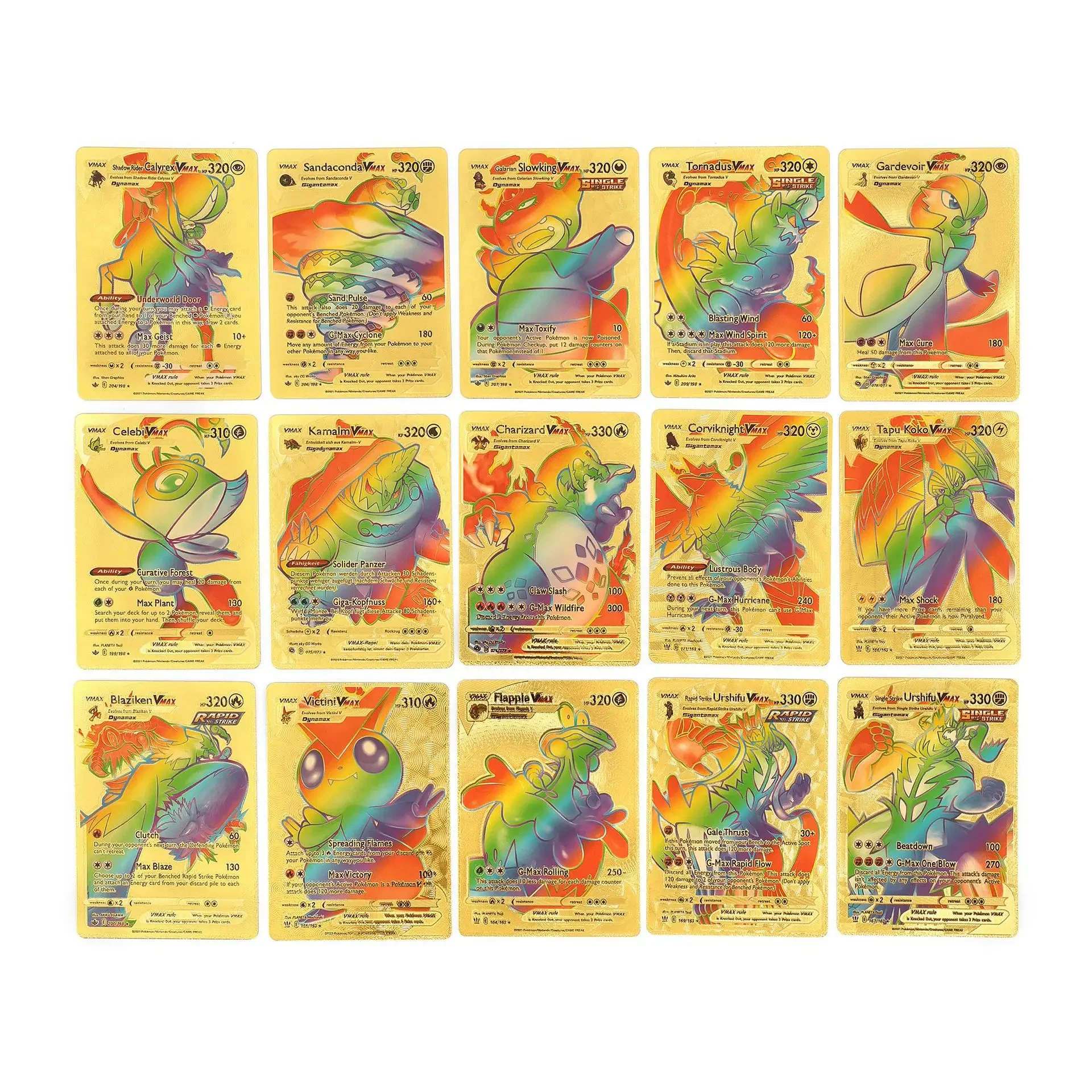 Pokemon Gold Foil Card English French German Spanish Vmax GX Gold Black Silver Colorful Rainbow Kids Battle Cards Birthday Gifts