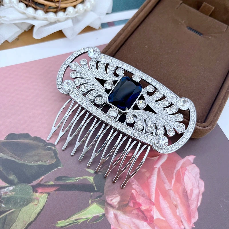 Glass Stone Combs Hair Jewelry For Women Blue Green Vintage Wedding Party Accessories