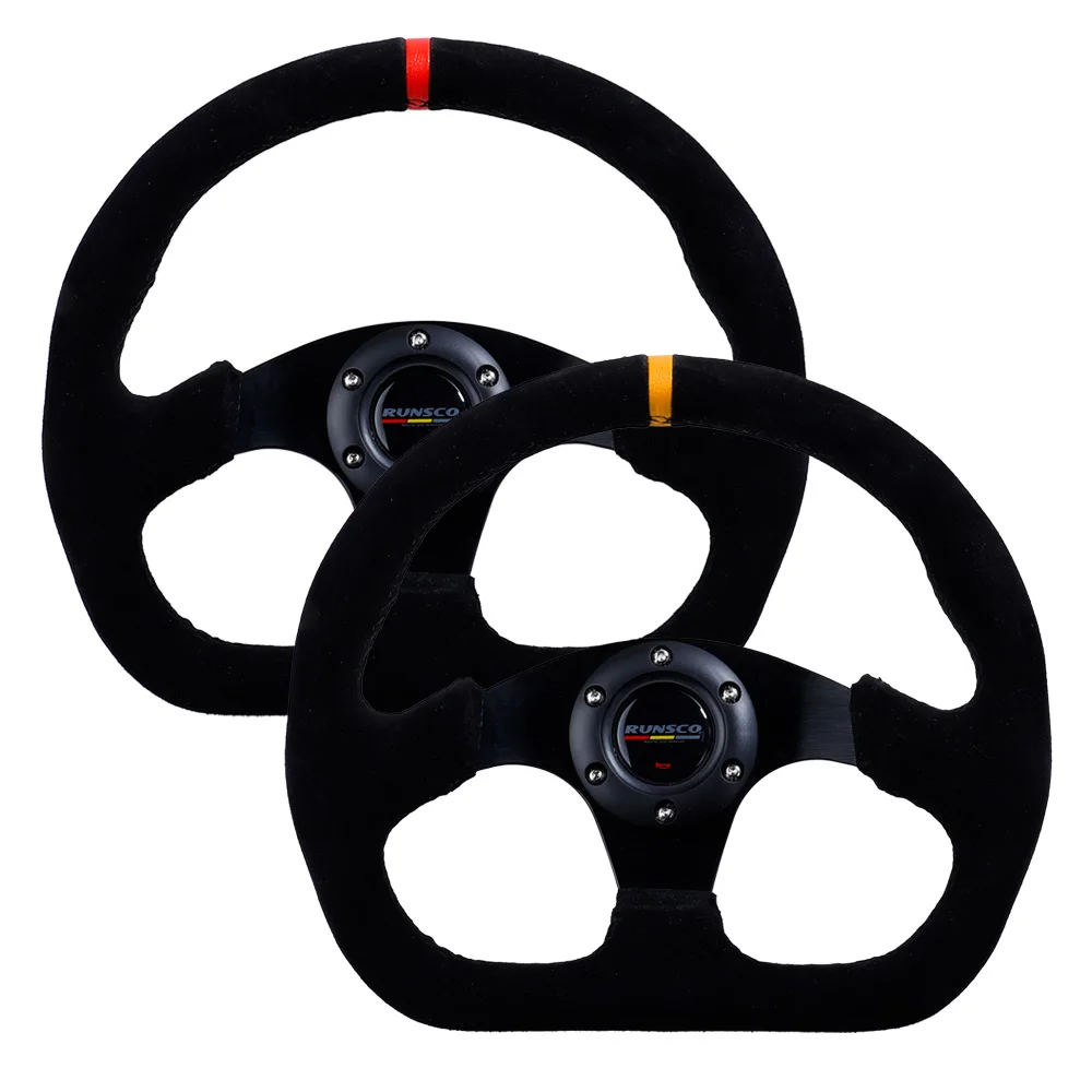 330mm13Inch Racing Drift Flat Steering Wheel Suede Black Stitching Steering Wheel Fit Car and Simulation Racing Game