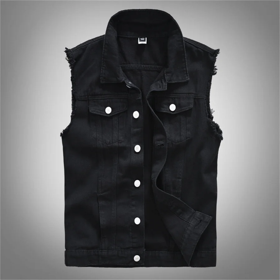 

Men's Sleeveless Jeans Jacket Black Denim Vest for Men Casual Cowboy Waistcoat Fashion Cotton Hip Hop Streetwear Male Gilet Coat