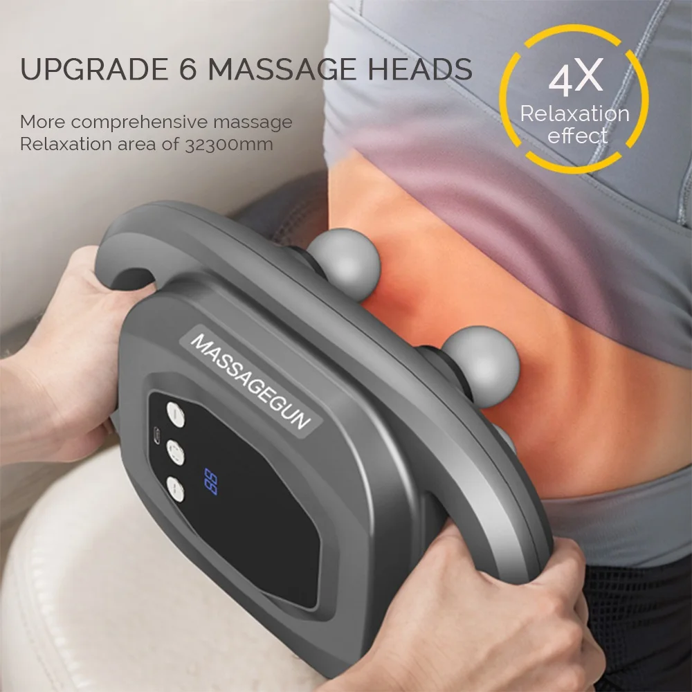 Sem fio 6 cabeça Fascia arma, massagem corporal, vibração de alta freqüência, pescoço massageador, relaxamento muscular, cintura, perna, braço