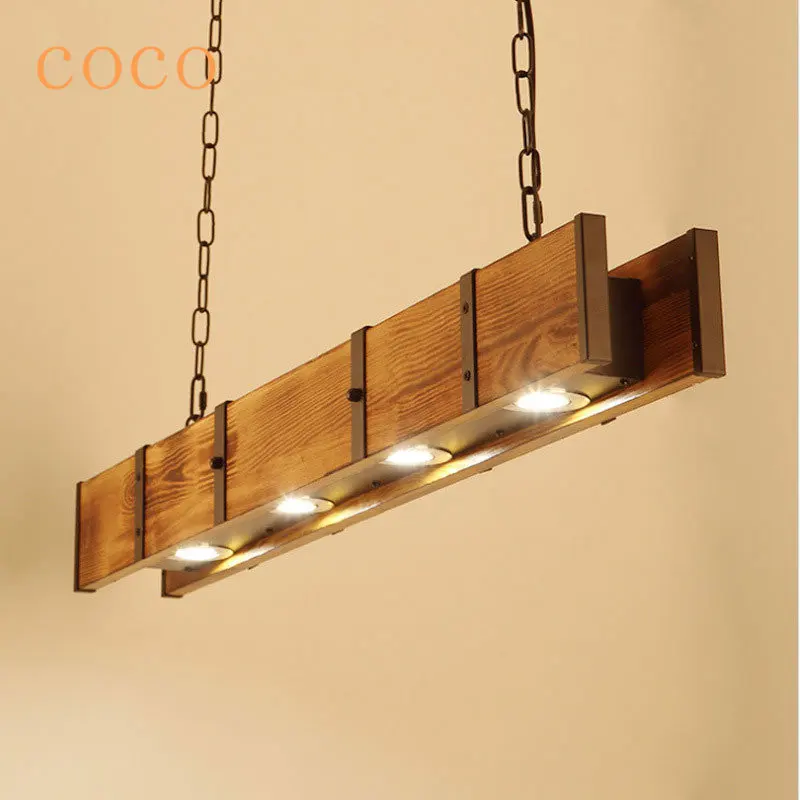 Old Style American Vintage Attic Wooden Pendent Lamp Dining Room Bar Table Clothing Store Industrial Pendant Lamp Led Lighting