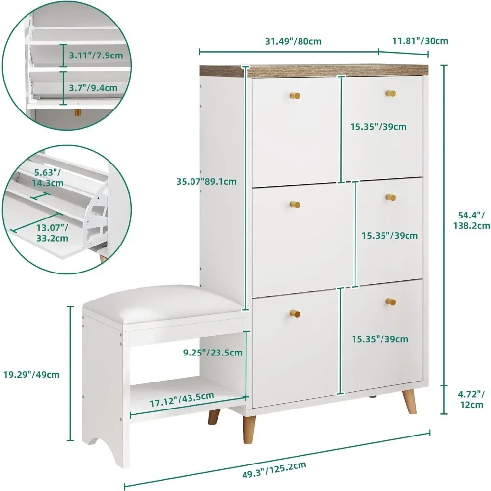 Armoire à Chaussures avec 3 Meubles à Rabat, Armoire de Rangement Moderne pour Entrée, Rangement pour Chaussures Cachées Autoportantes T1