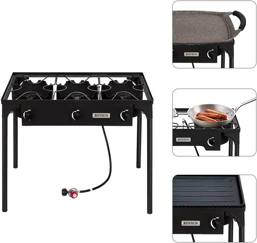 Burner Outdoor Portable Propane Stove Gas Cooker, Heavy Duty Iron Cast Patio Burner with Detachable Stand Legs