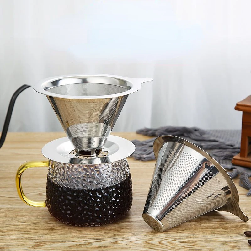 

800 Mesh Stainless Steel Coffee Filter,Reusable Double Layer Cone Funnel Basket, Pour Over Coffees Dripper Espresso Tea Filter