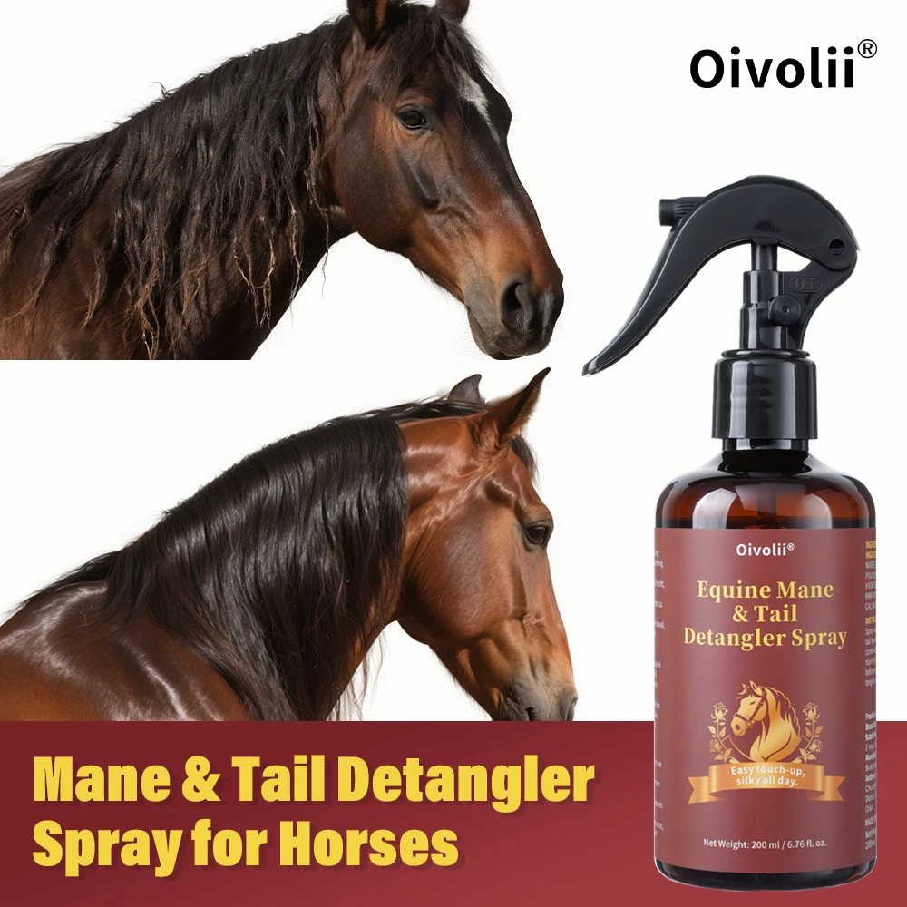 Oivolii Equine Mane & Tail Detangler Spray No-Rinse Formula Prevents Tangles Silky All Day Smooths Hair Equestrian Grooming Esse
