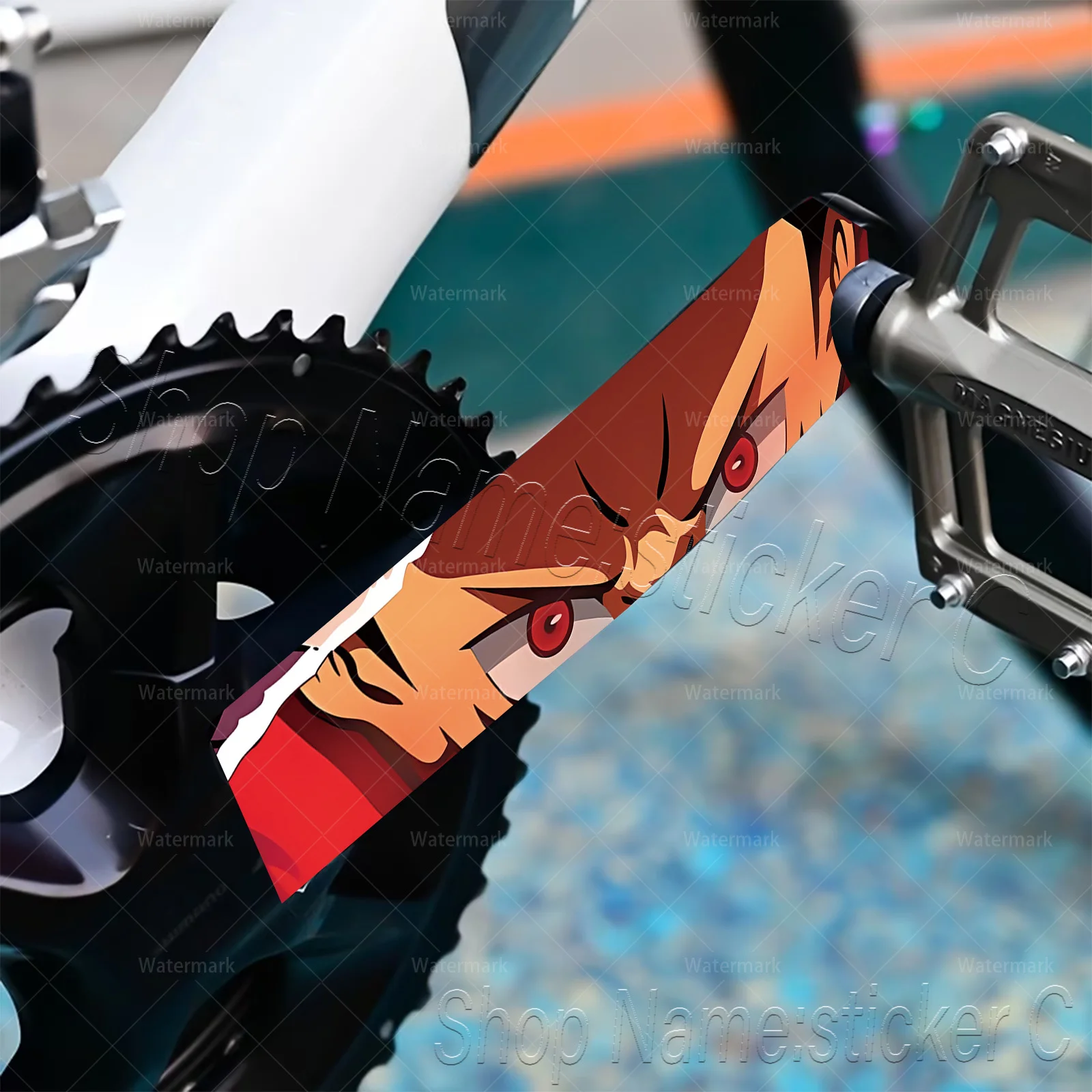 2Pcs Anime Red Eye Bike Crank Arm Stickers, Waterproof Scratch Resistant Vinyl Decals for Road Bicycle Crankset