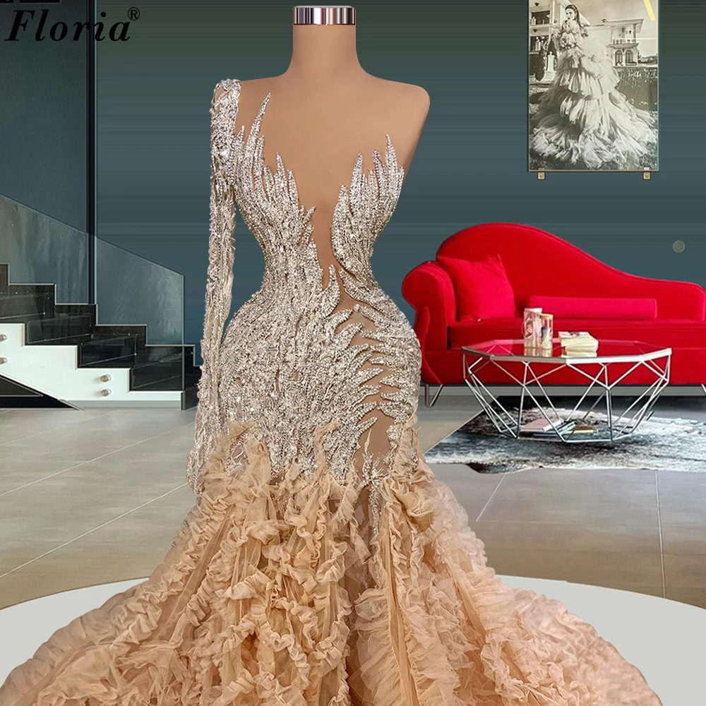 

2023 New Special Champagne Celebrity Dresses For Women One Shoulder Red Carpet Runway Dresses Formal Occasion Dresses Party Gown