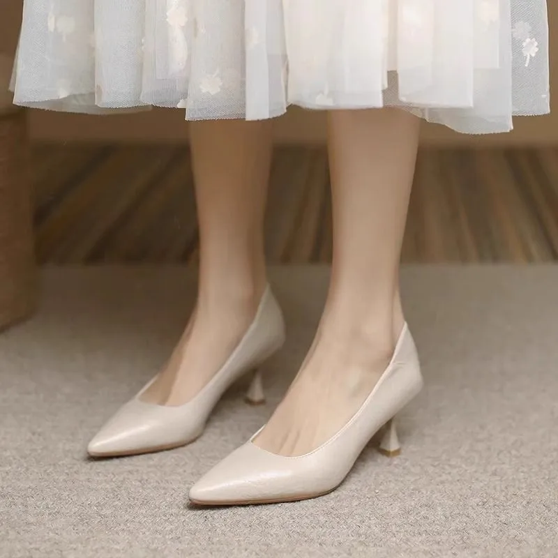 

Женские туфли на каблуке, брендовые женские туфли-лодочки, офисные женские туфли для работы, однотонные туфли с острым носком, весенне-осенние, большие размеры