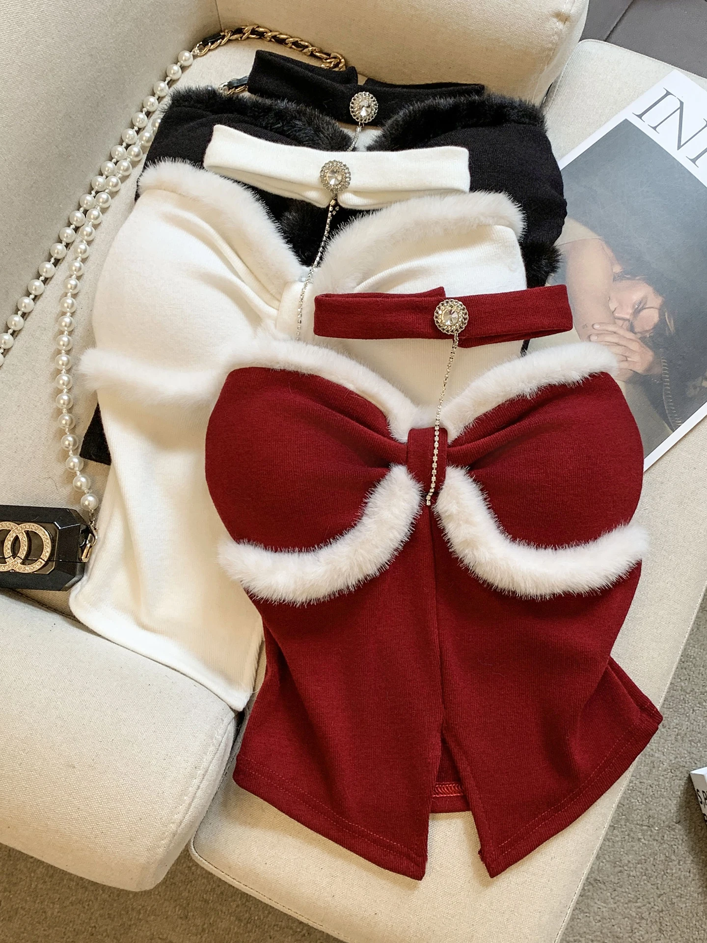 

Вязаный топ-бюстье Pure Desire Spicy Girl Wind с инкрустированными стразами, со встроенными чашечками, женский, осенне-зимний