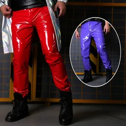 Red Leather Pants Men Modern Jazz Trousers Gogo Dancer Performance Clothing Nightclub Dj Mc Stage Costume Male Fashion Clothes