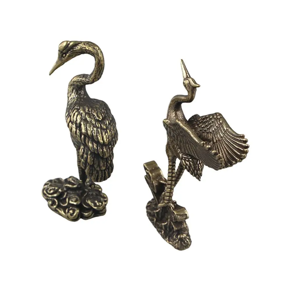 Pure Brass Crane Figurines Copperware Cultural Toys Red-crowned Crane Sculpture Exquisit Handcrafted Brass Miniatures