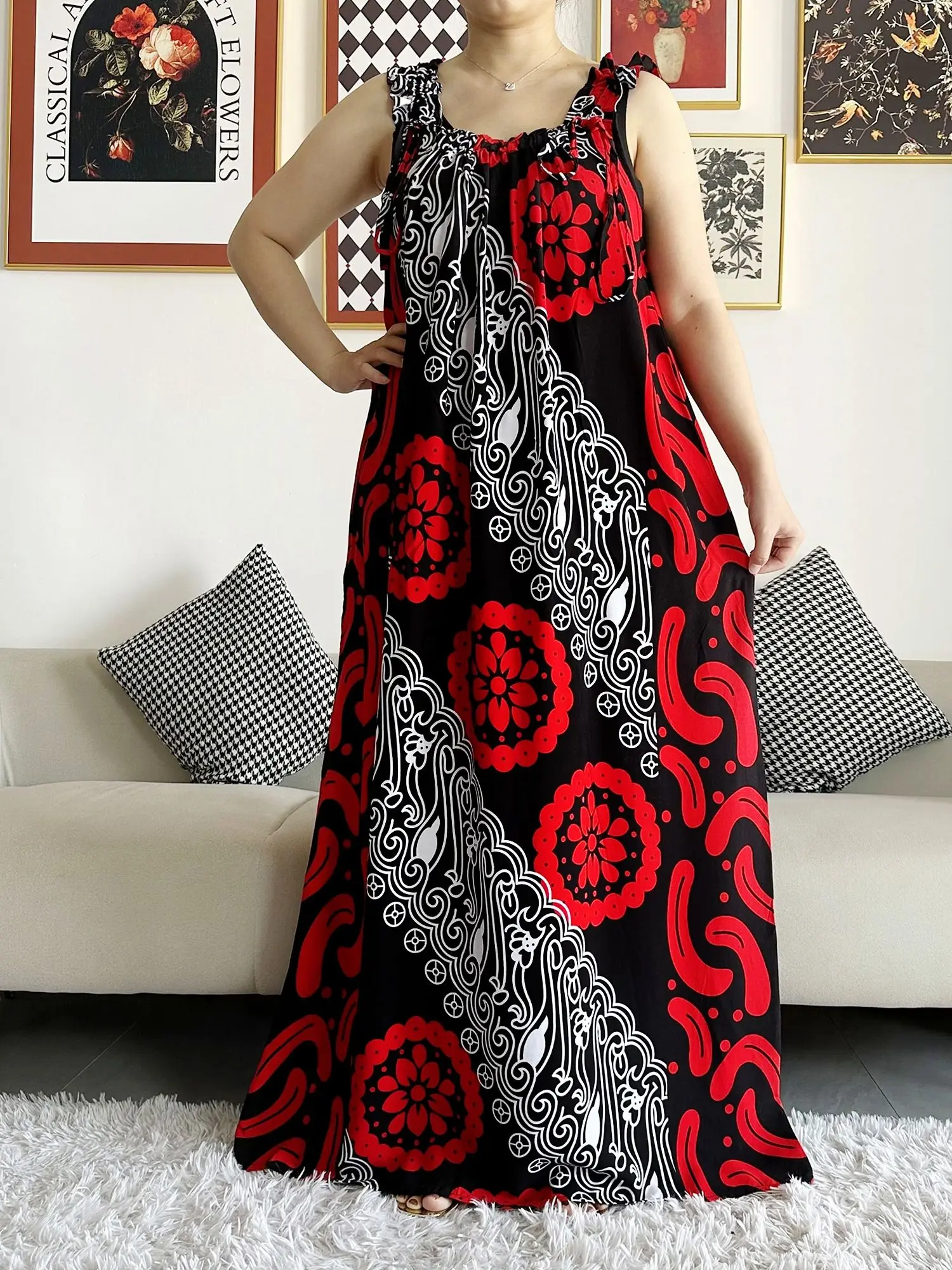 2023 New Women Cotton Summer Sleeveless Dress With Scarfs Under Dress African Dashiki Maxi Lady Robe Loose Kaftan Vestidos