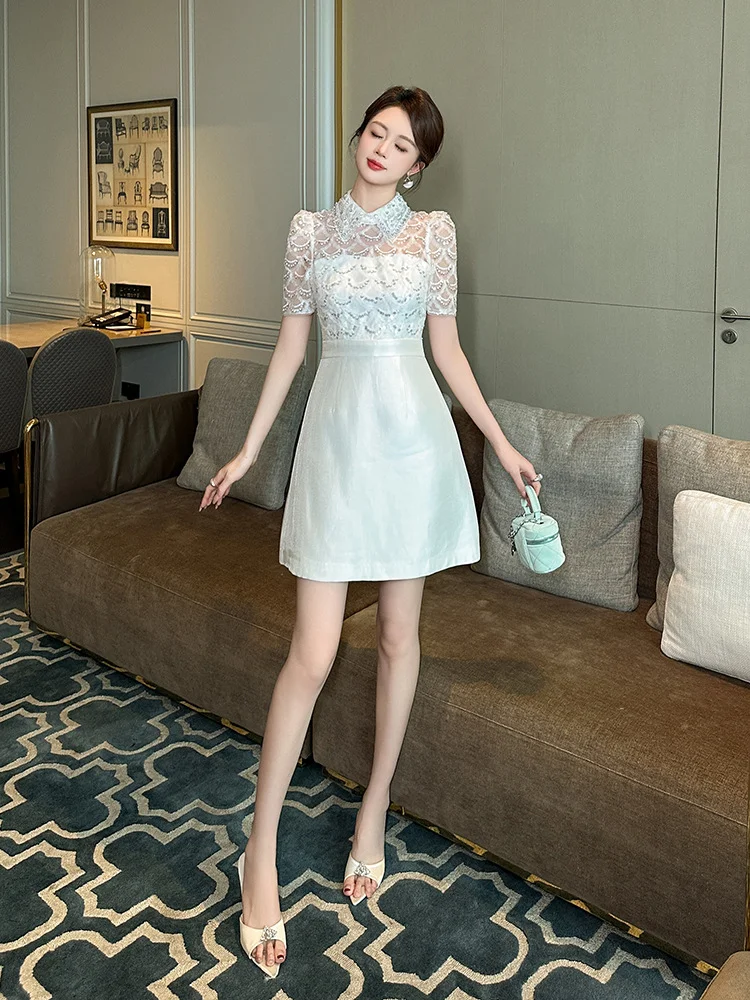 ชุดเดรสทรงเอ สีขาว สำหรับผู้หญิง ฤดูร้อน รุ่นใหม่ สไตล์ฝรั่งเศส หวานละมุน ผ้าซาติน ใส่สบาย เหมาะสำหรับใส่ในชีวิตประจำวัน