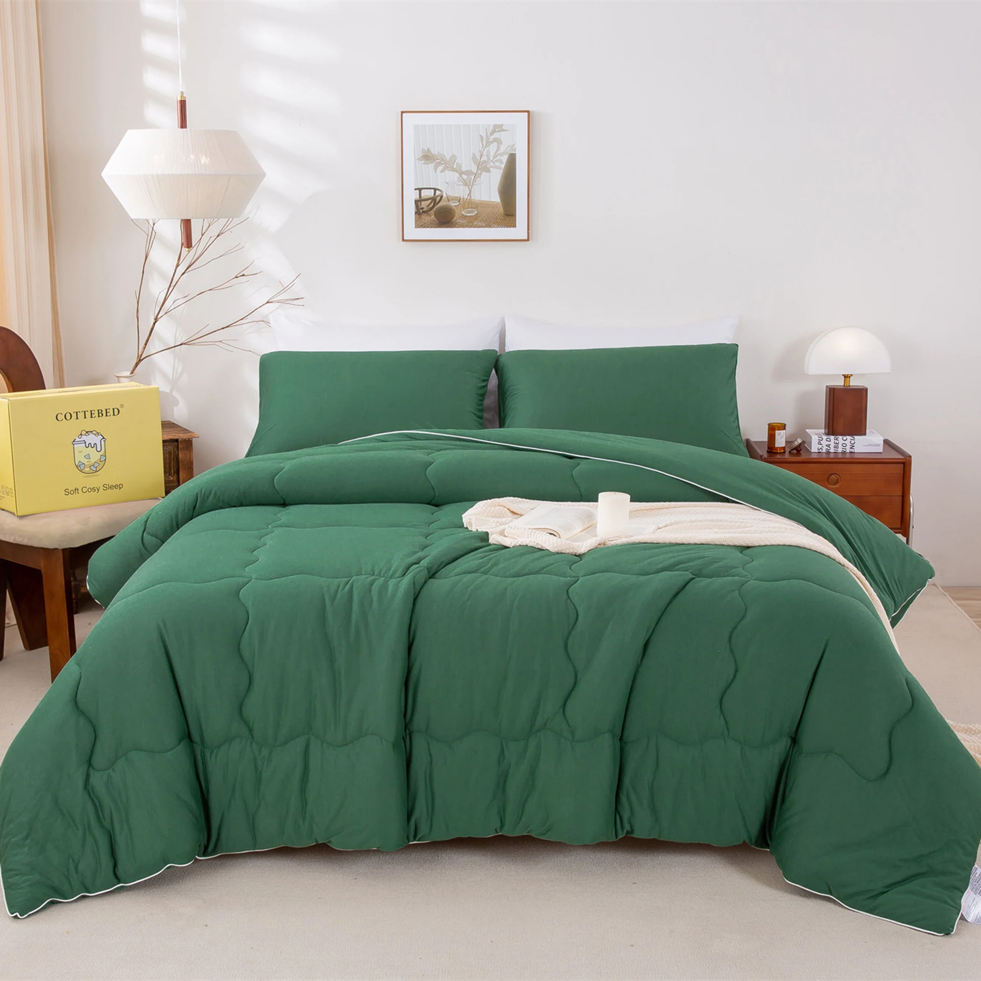 

Available in all seasons ReversibleUltraSoft Comforter Set Jersey Knit Cotton Cozy Breathable Bedding Emerald Green Twin XL Size