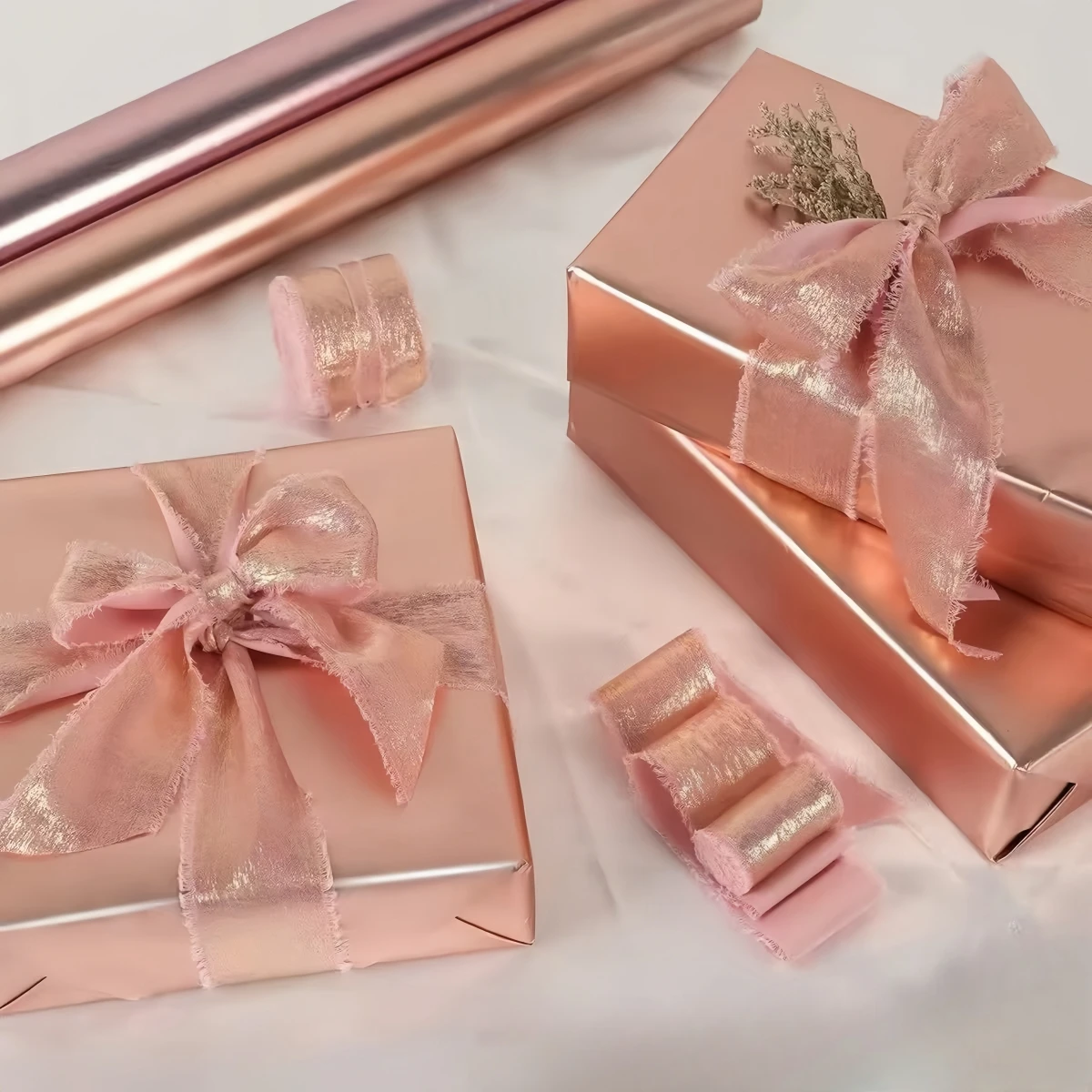 5M/Rolle 4cm Satin-Seidenband mit ausgefransten Kanten, Glitzerband für DIY-Bastelarbeiten, Schleifen, Blumensträuße, Geschenkverpackungen, Hochzeits- und Partydekoration – Detail 3