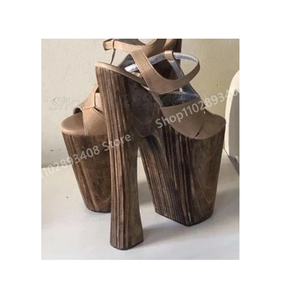 Sandalias huecas de cuero marrón mate, zapatos elegantes de tacón alto grueso con cordones cruzados y punta abierta, zapatos sexis de moda Para Mujer, verano 2025