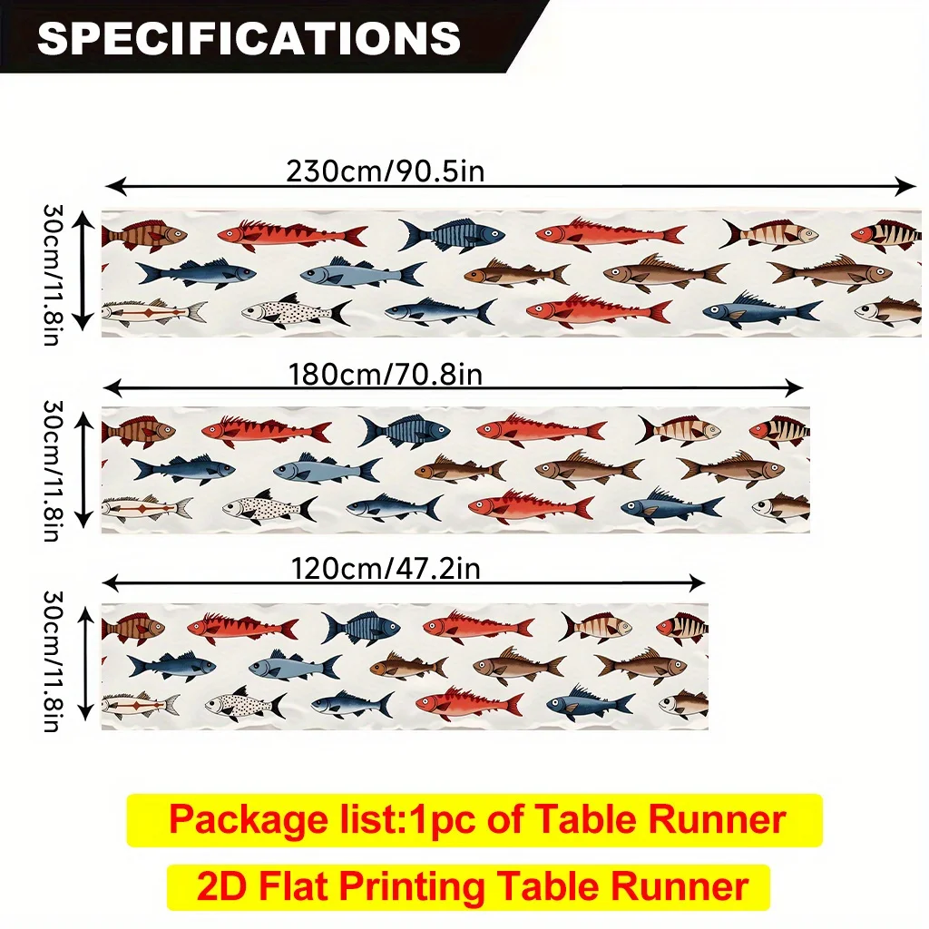 1pc 2D Table Runner, Various Different Shaped Fish Rectangular Polyester Table Runner, Indoor & Outdoor Dining and Party Decor