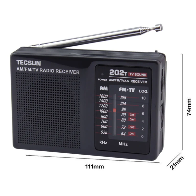 Original TECSUN R-202T AM/FM/TV Pocket Radio Receiver Built-In Speaker Internet Portable Radio FM/FM/TV Pocket Retro Radio