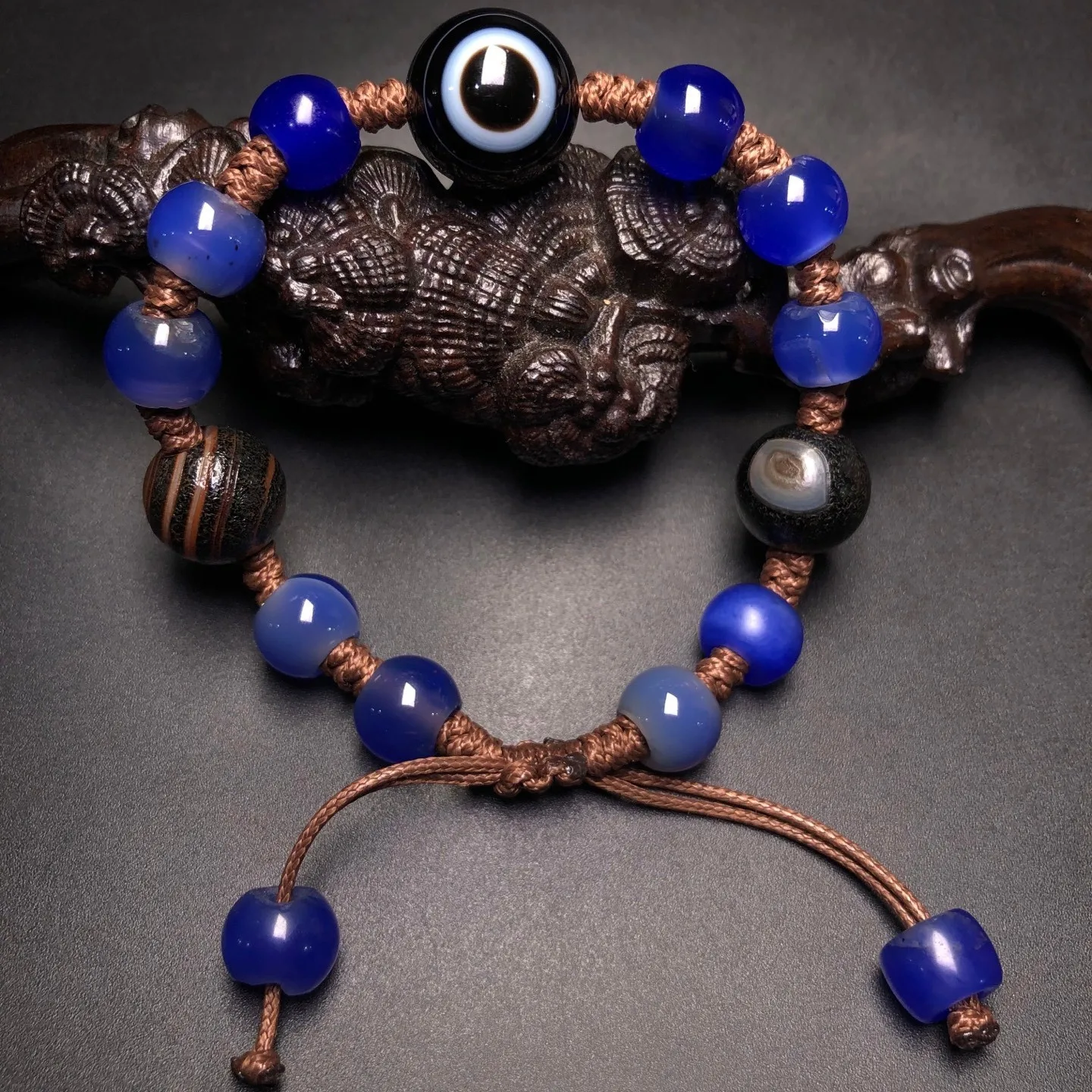 Тибетский натуральный старый агат DZi *Небесные глаза*Браслет из бисера M0801