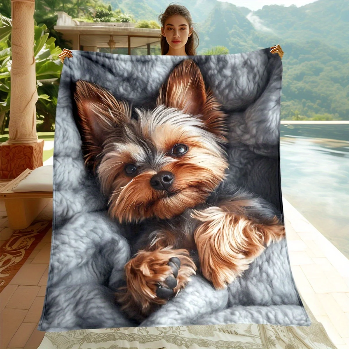 Yorkshire Terrier in Blanket Fleece Throw – Soft, All-Season Cozy Blanket for Pet Lovers & Home or Travel