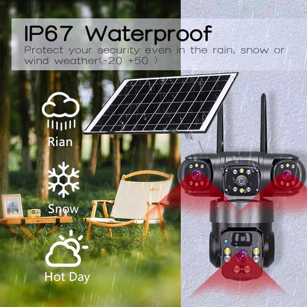 

Promotion IV380 Panoramic 360 Wireless WiFi Solar Camera Monitoring Ball Three Lens Sensor Outdoor 12mp Home Security Camera