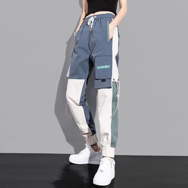 Streetwear Mode Vrouwen Grote Maat Cargo Broek Lente Herfst Nieuwe Elastische Hoge Taille Contrast Kleur Losse Sport Casual Broek