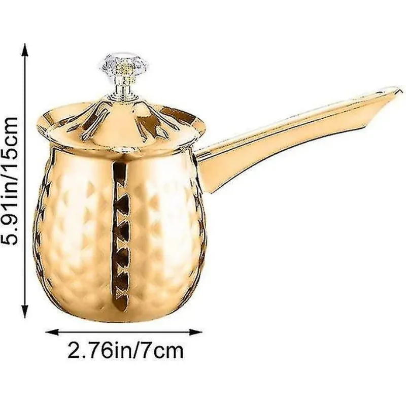 Gold Hammered Milk Pot Stainless Steel Turkish Coffee Pot with Lid Long Handle Saucepan Butter Melting Pot Kitchen Tools view 5