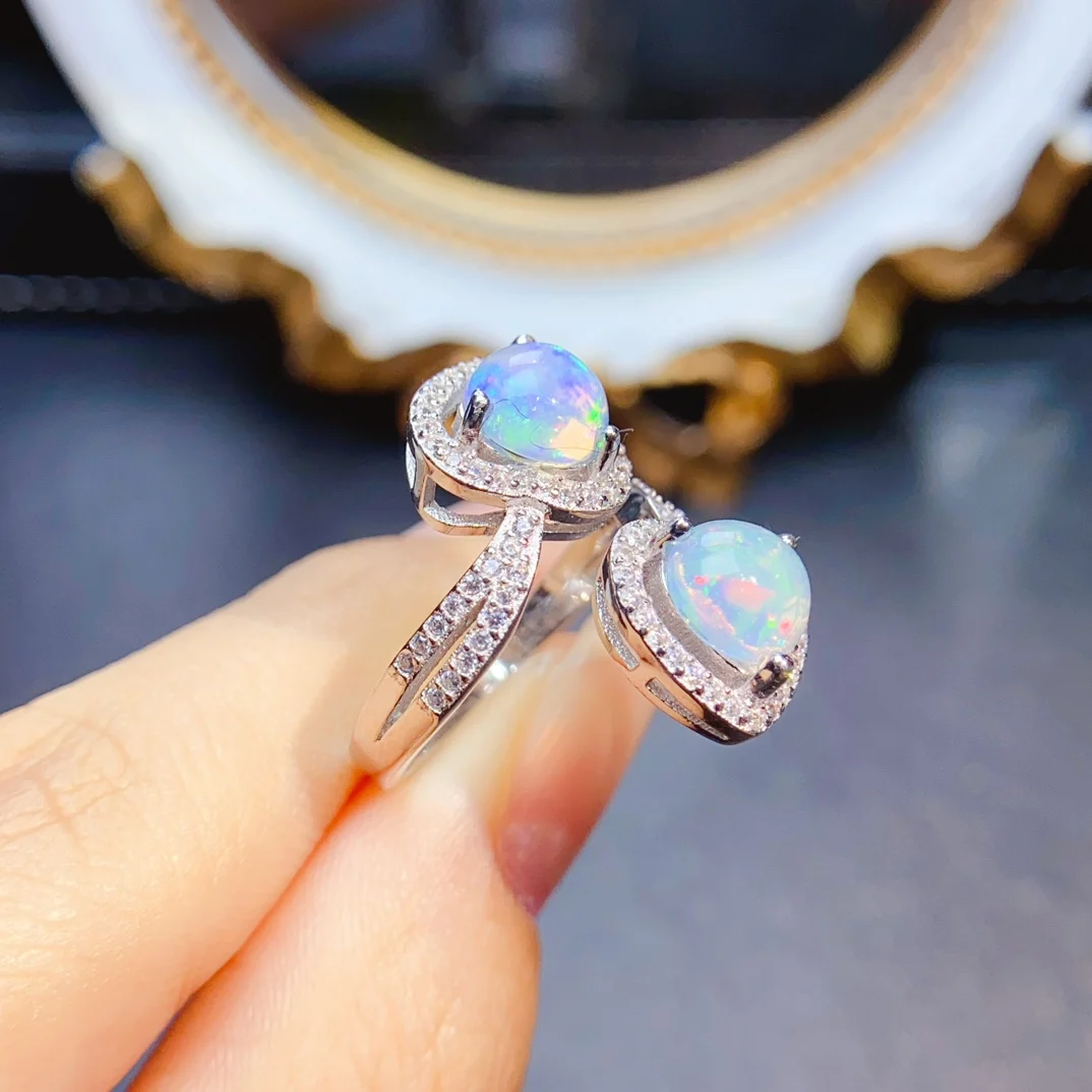 FS 7mm Natural Opal Ring S925 Sterling Silver for Women Fine Charm Weddings Jewelry Certificate MeiBaPJ