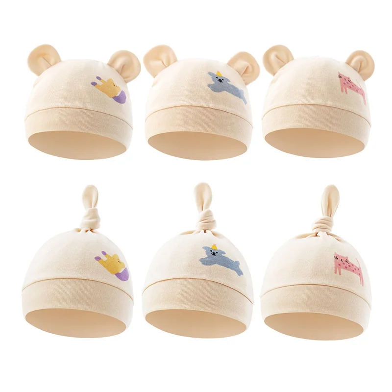 Шапка для новорожденных от 0 до 3 месяцев для мальчиков и девочек, хлопковая детская шапочка с милыми медвежьими ушками, всесезонный чепчик, подарок для детского душа, 3 шт./компл.