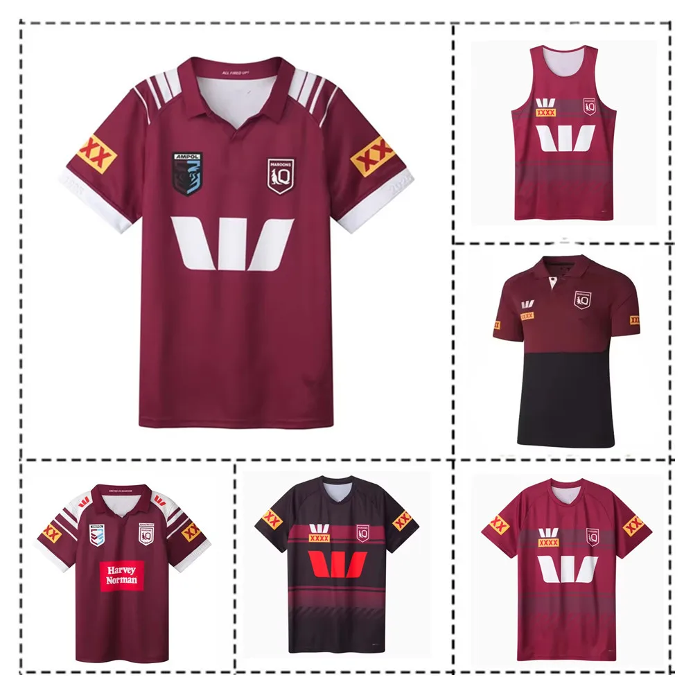 2025 QLD Maroons HOME الرجبي جيرسي 2025/2026 هارفي نورمان QLD Maroons قميص تدريب رجالي شورت واحد الحجم: S-5XL