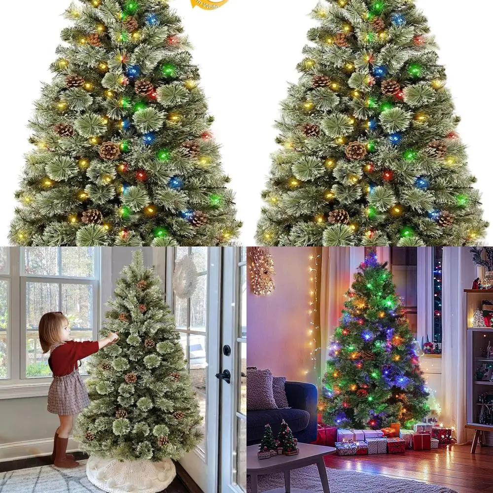 

4.5 Ft Frosted Smoky Pine Christmas Tree with 150 LED Lights, Warm White & Multicolor, 339 Dense Branches for Home or Outdoor Xm