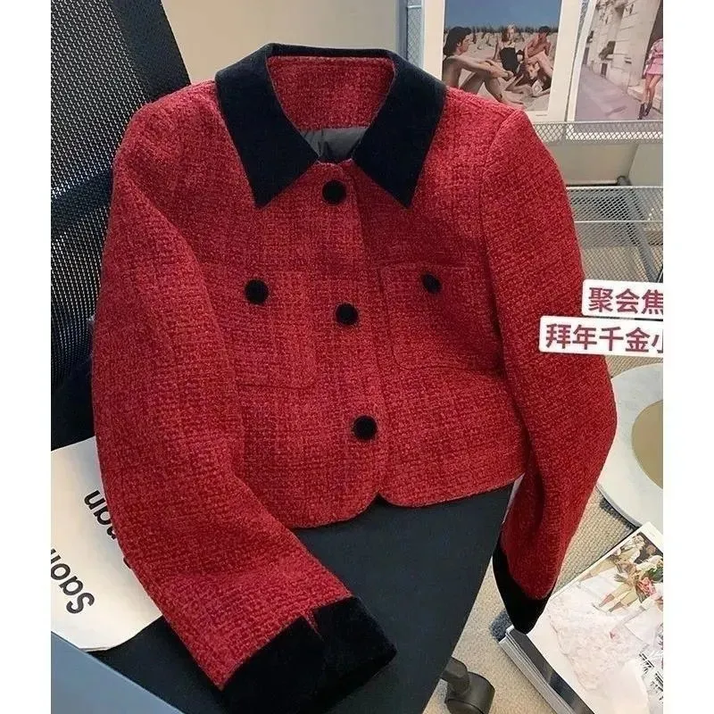 

Французская женская фиолетовая блузка с ароматом, пальто, новинка весны 2024, женский высокий твидовый пиджак с лацканами, женская темпераментная верхняя одежда