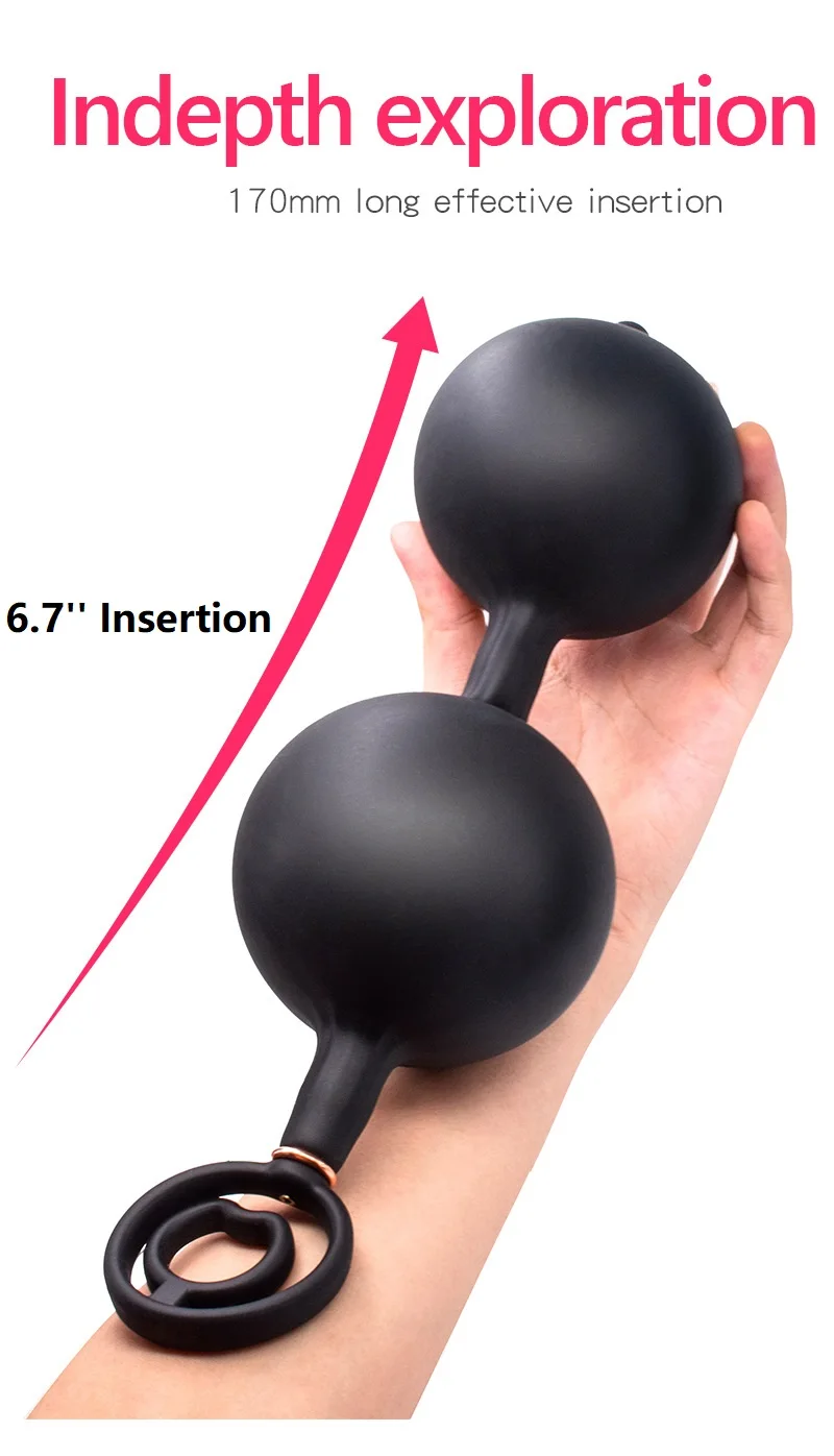 Go Out Anal Butt Plug Inflatable with 2 Steel Balls and Cock/Penis Ring for Anus Expander/Dilator for Unisex Outdoor Sex Play