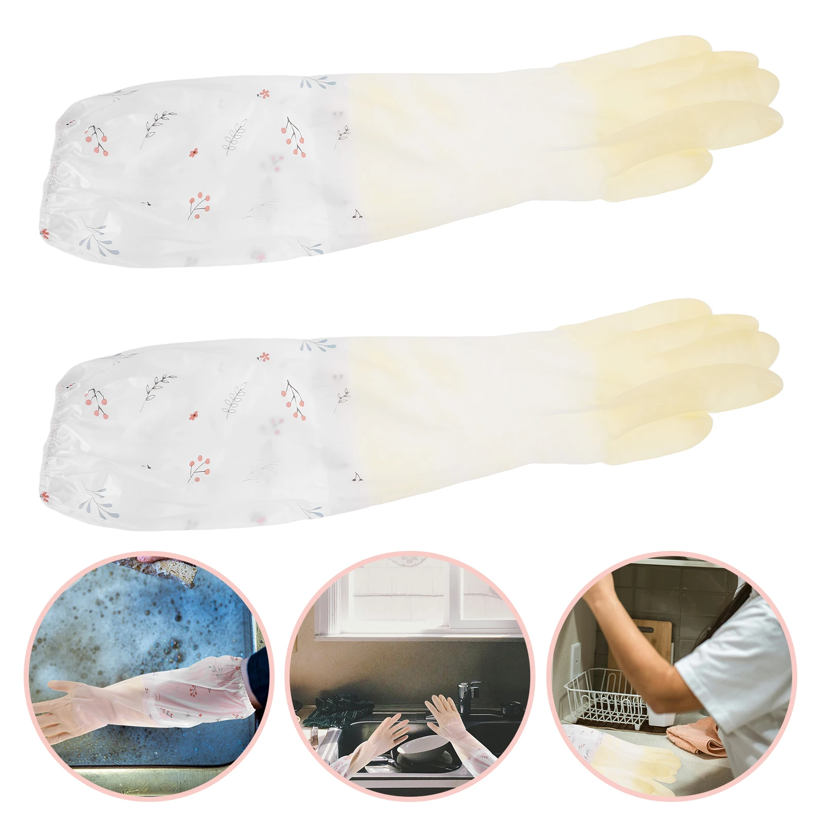 

1pcs Heavy-Duty Waterproof Cleaning Reusable Long Kitchen Gloves Oil Resistant Protective Dishwashing Gloves For Bathroom