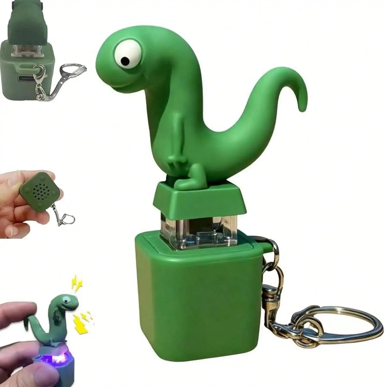 Rechargeable Lizard Sound Button Keychain Fidget Toy, Portable Click Stress Reliever For Travel Essential Car Accessories Summer image 2