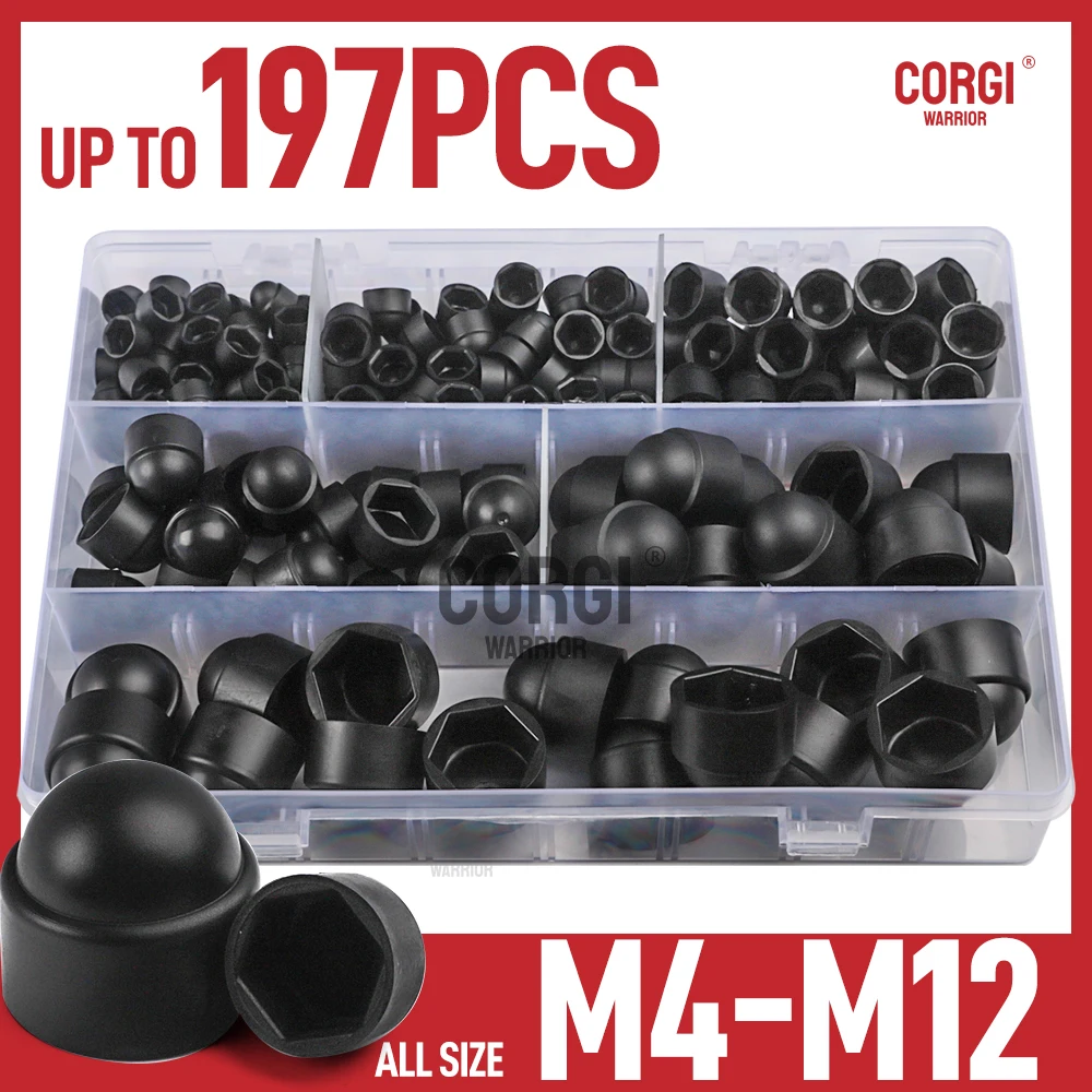 M4 M5 M6 M8 M10 M12 Hex Head Bolt Covers Dome Plastic Bolt Caps Assortment Kit up to 197 Screw Cover Protection Caps Black White