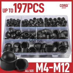 M4 M5 M6 M8 M10 M12 Hex Head Bolt Covers Dome Plastic Bolt Caps Assortment Kit up to 197 Screw Cover Protection Caps Black White