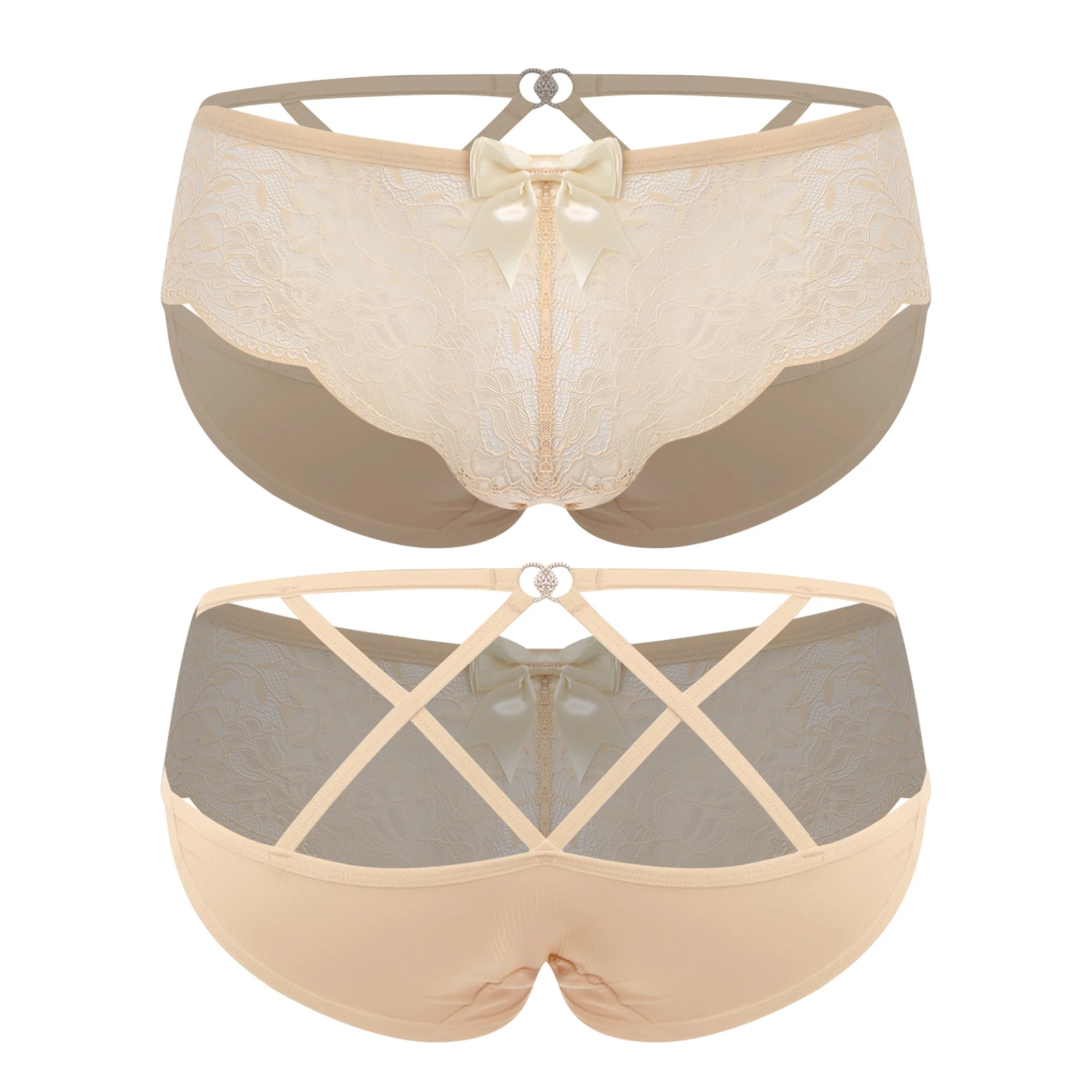 Men's Floral Lace Closed/Opened Crotch Lingerie with Bow