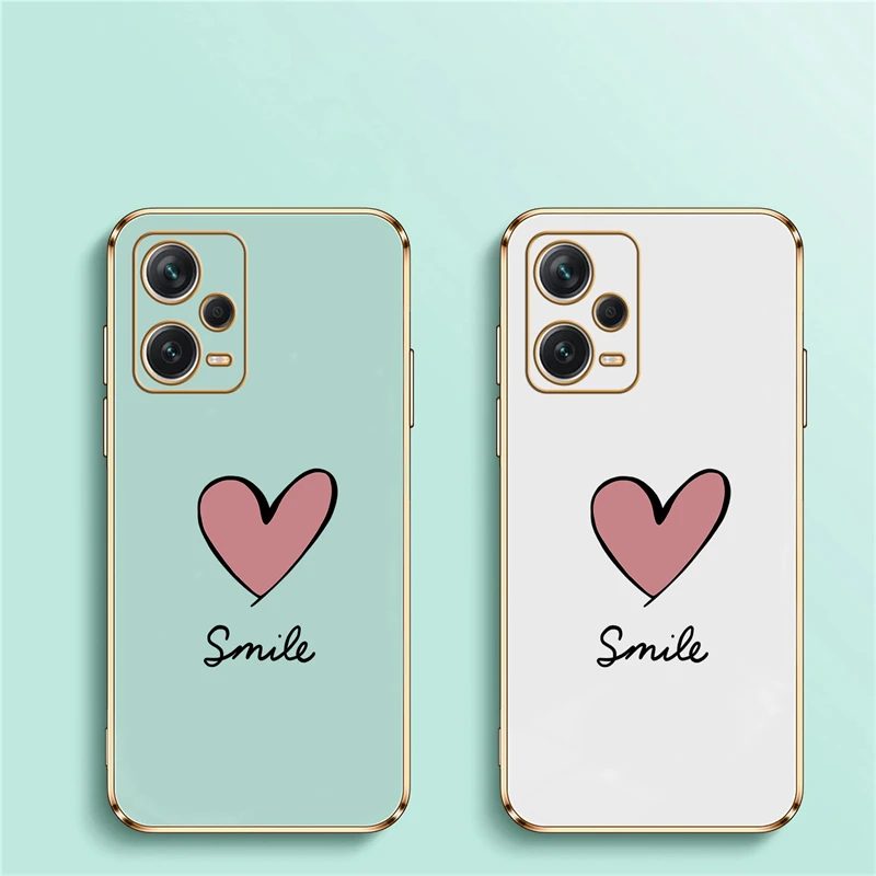 Luxury Plating Silicone Case For Xiaomi Redmi Note 12 11 10 9S 8 7 9T 4 Pro MAX Soft Love Heart Shockproof Cover Coque