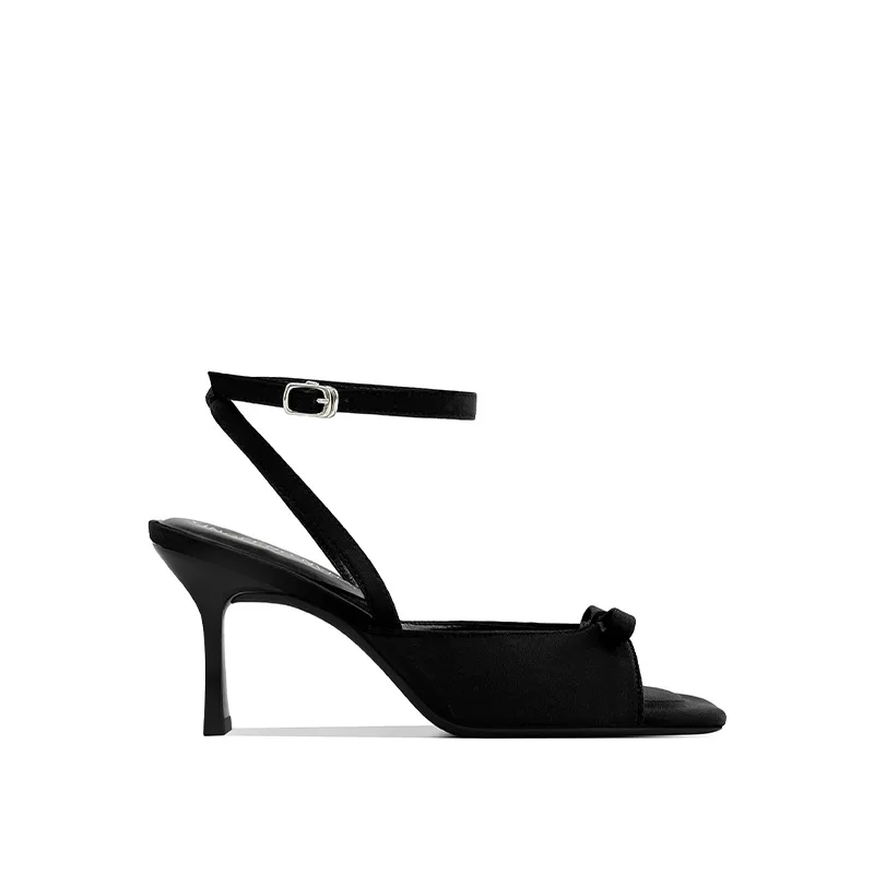 المرأة أسود/فضي معدني المفتوحة تو الكاحل حزام خنجر كعب الصنادل لحفل زفاف مكتب فستان أحذية Q-019 #6