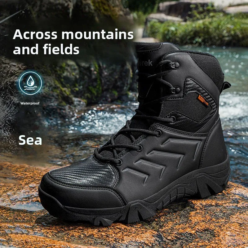 High Quality Men's Brand High-Top Leather Boots Breathable Desert Combat Men's Boots Outdoor Shoes Non-slip Hiking Ankle Boots
