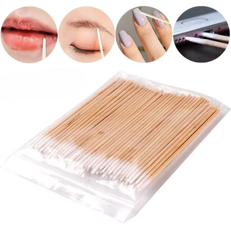 100Pcs Nail Wood Swab Clean Stick Bud Tip Wooden Cotton Head Manicure Detail Corrector Nail Polish Removing Tool Art Accessories