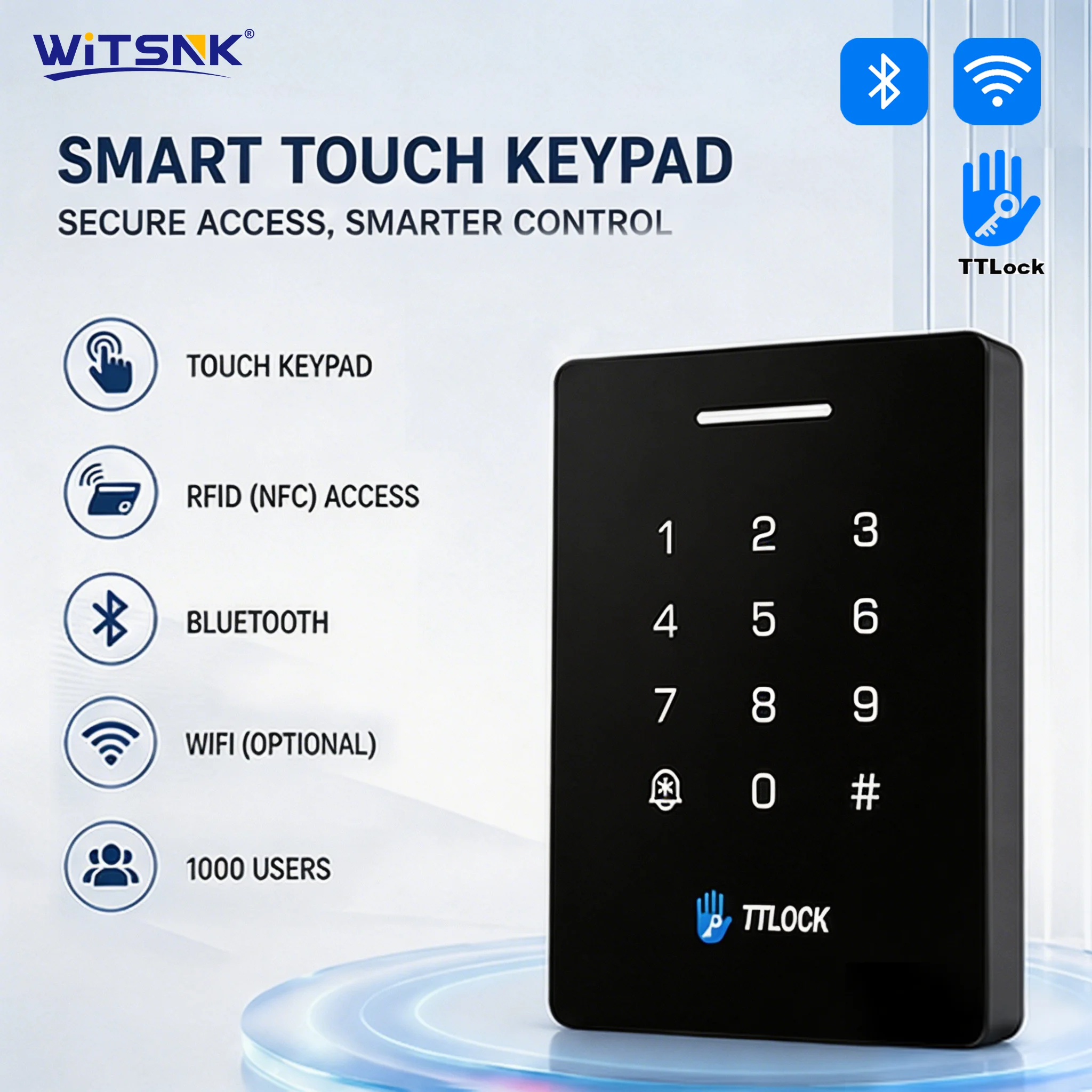 

TTLock App Bluetooth Access Control Metal Waterproof Smart Door Lock RFID Card Reader NFC Keypad for Office Apartment Security