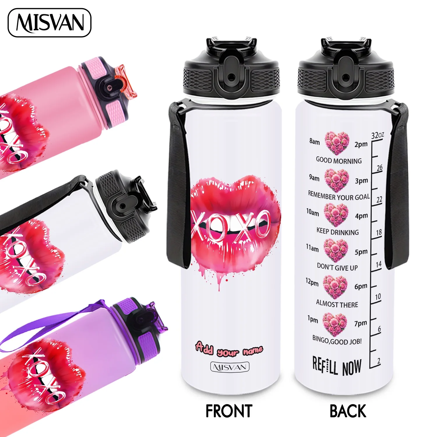 

1PC, Red Lips XOXO Heart Flower Letter Art Pattern ,32oz Gradient Water Bottle-Leak-Proof,HD Non-Peeling Pattern,Perfect for Spo