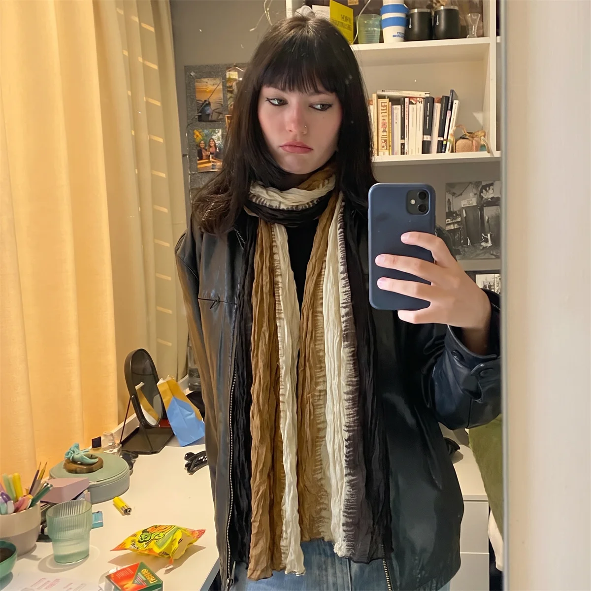 Crinkle Tie Dye Gradient Long Scarf For Women Soft Wrinkle Texture Lightweight Shawl Wrap Fashion Neck Scarves For Autumn Winter